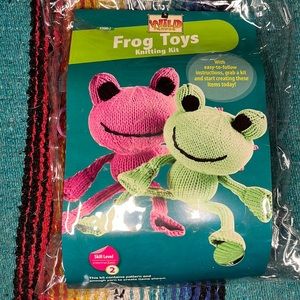 New Wild Friends Frog Toy Knitting Kit skill level 2 pattern, instructions yarn